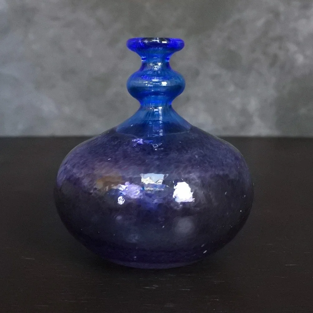 Vintage Kosta Boda Swedish Art Glass Blue Purple Hand Blown Mini Bud Vase